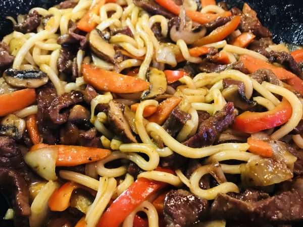 Sweet And Spicy Beef and Veggie Udon Noodles