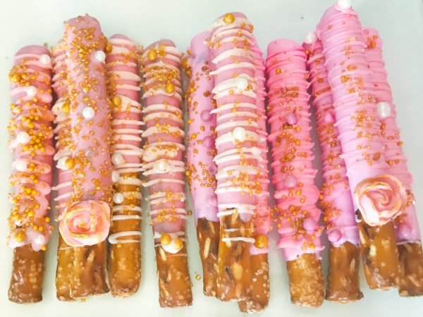 Pink Chocolate Covered Pretzel Rods