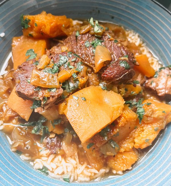 Honeyed Moroccan Veal Shoulder with Butternut Squash and Raisins